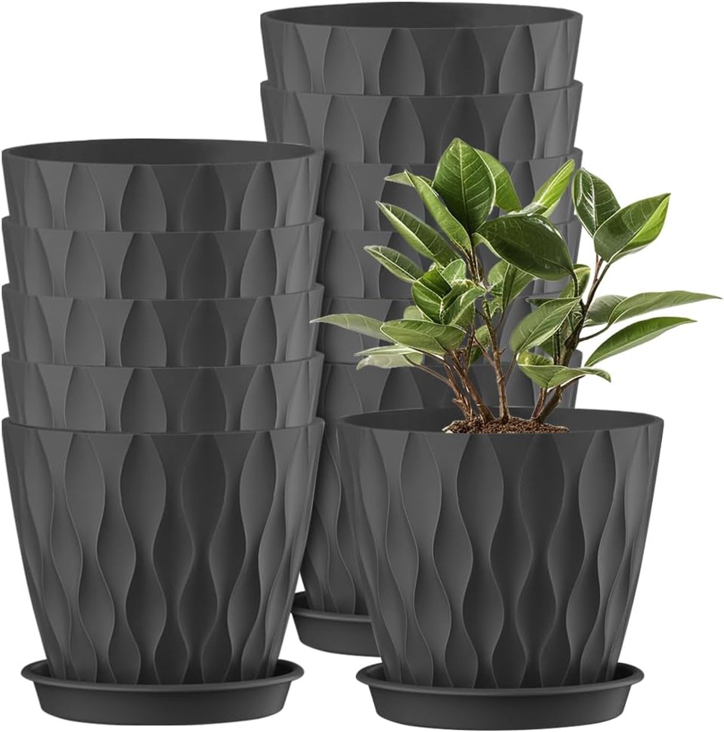 Bloempot set 12 stuks - 10 cm kunststof - met schotel - ideaal voor binnen en buiten - ShopVlot