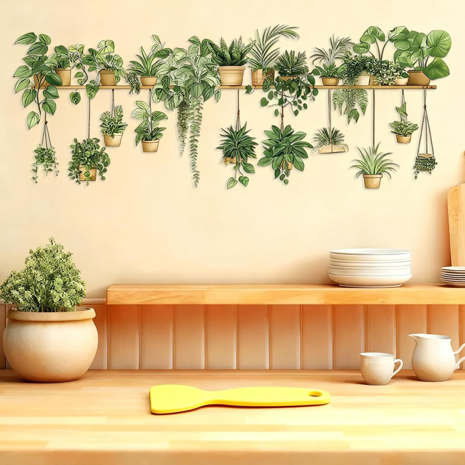 SnelShoppen - Muurtattoo Keuken Muurstickers Planten Hangende Potplanten Groene Bladeren Klimop Zelfklevende Muurdecoratie voor Woonkamer Slaapkamer B
