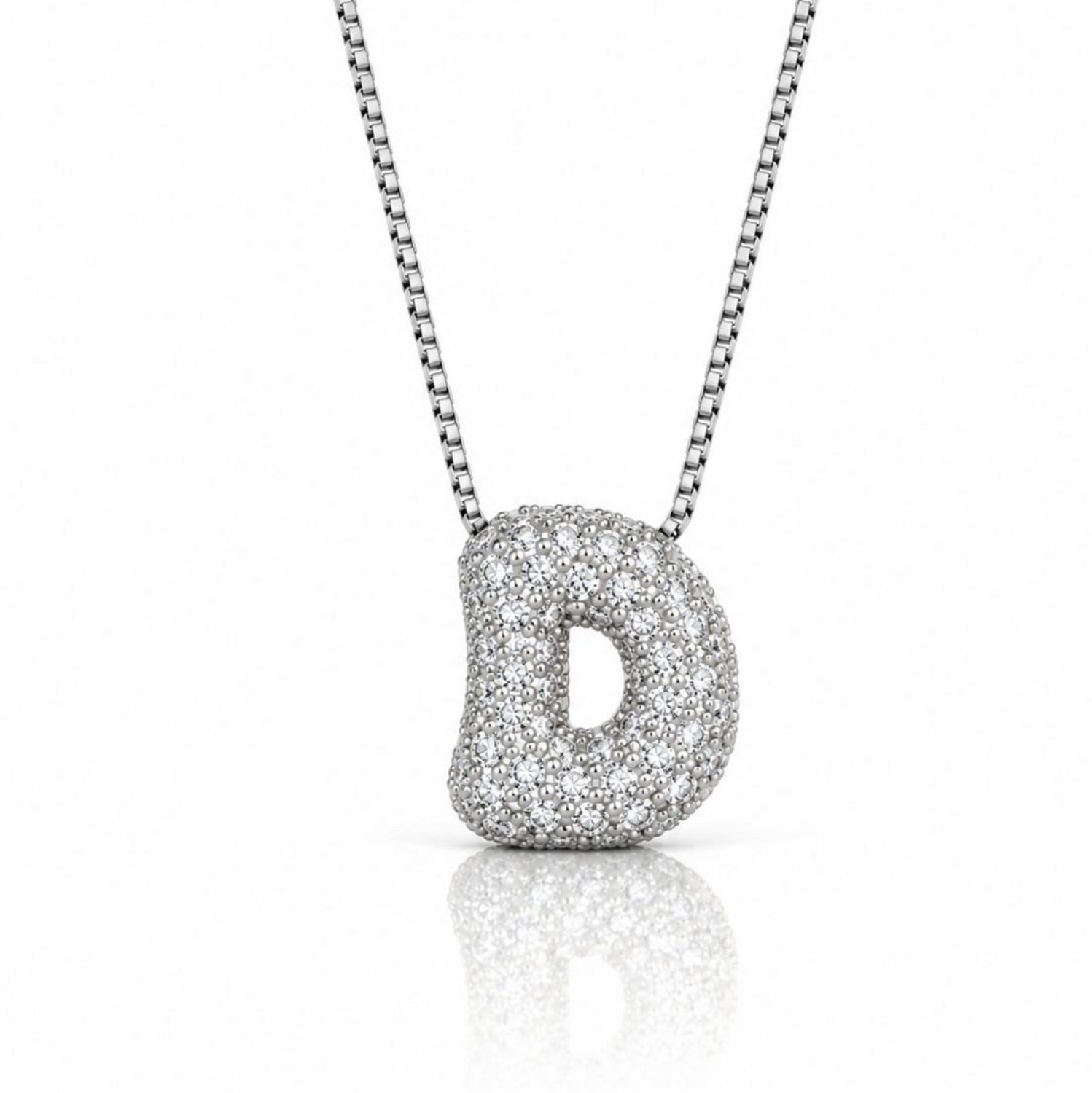 Maevi® Letter Ketting - Letter: D - Glitter Letterketting - Zirkonia Ketting - Lengte: 40 cm - Incl. Luxe Verpakking - Verzilverd - Bubbel Letter - Zilveren ketting / Zilveren letter - Hoge Kwaliteit - Luxe Ketting - Cadeau voor Moeder / Mama