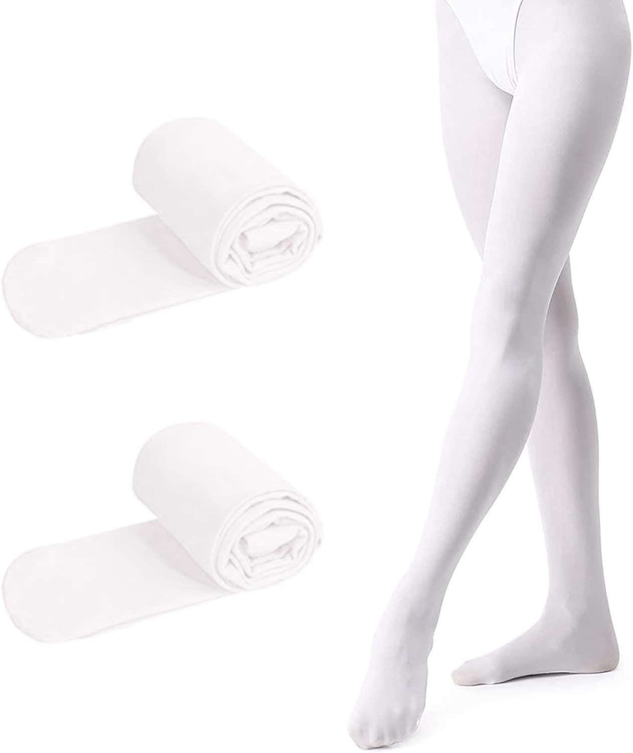 Balletmaillot voor Meisjes en Vrouwen - Voetloze Rekbare Danspanty's 90 DEN - Ultra Stretch Microvezel, 2 Paar Wit