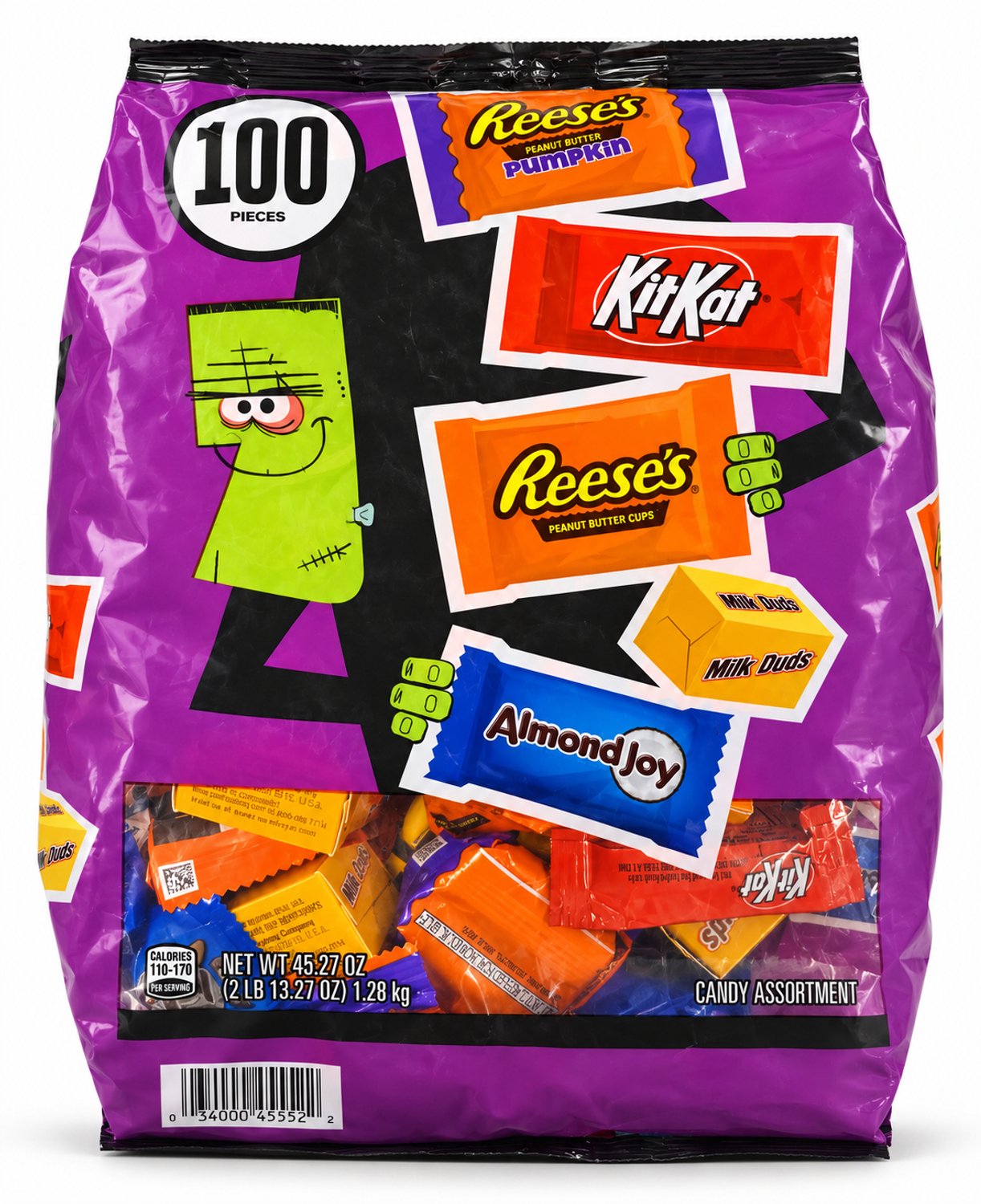 Tobeyz's Halloween Snoep Assortiment - 100 Stuks (1.28 kg) - Amerikaanse Chocolademix met Reese's, KitKat, Milk Duds & Almond Joy - Uitdeelsnoep voor Trick or Treat & Feestjes