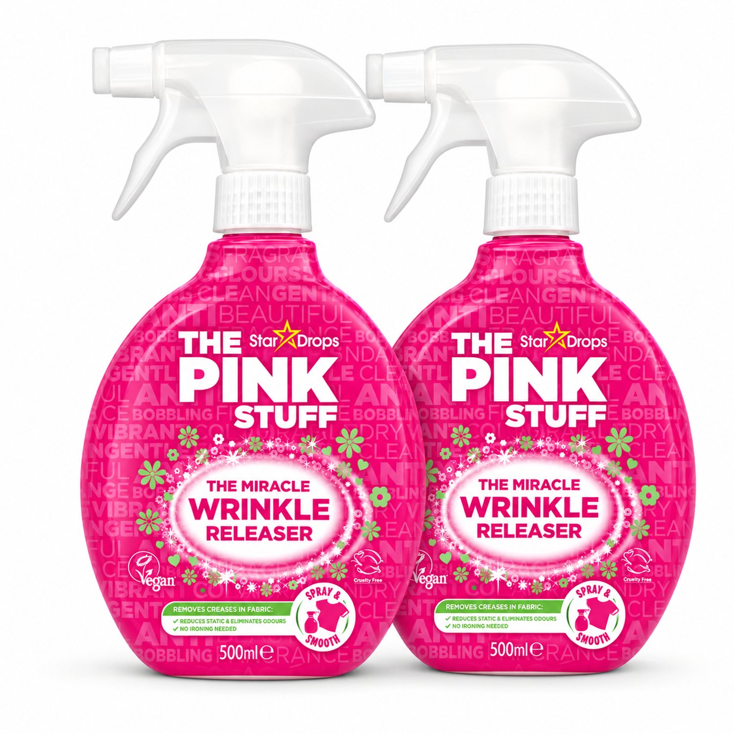 The Pink Stuff Wrinkle Releaser Spray 500ml – Anti Kreuk Spray – Strijkspray – Kledingverfrisser – Voor Alle Stoffen - 2 pack