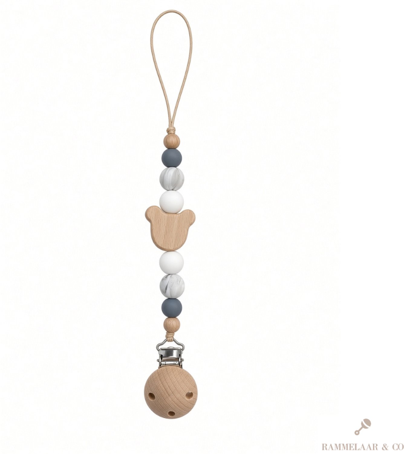 Rammelaar&Co Speenkoord baby – Silicone Kralen & Houten Clip – Fopspeenkoord baby - Kraamcadeau - Blauw Tinten