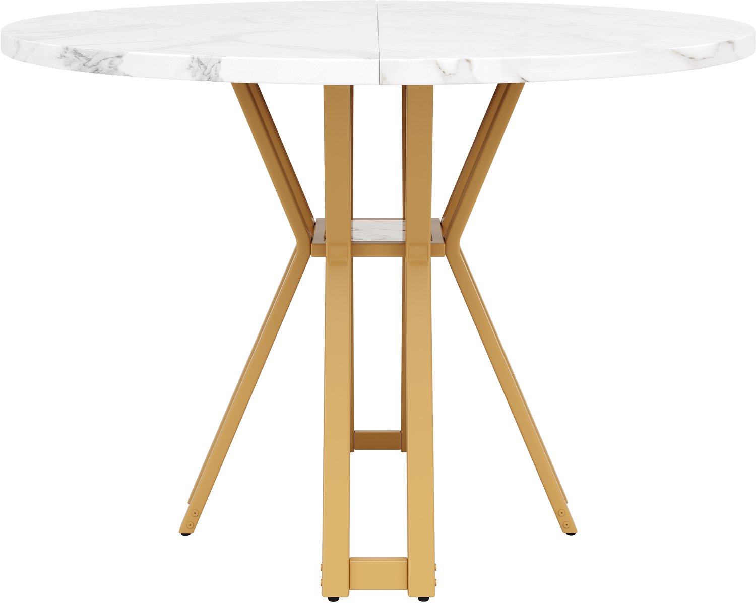 SONNENH Eettafel - Marmerlook en goudkleurige poten - 100 x 100 x 76 cm - Wit/goudkleurig