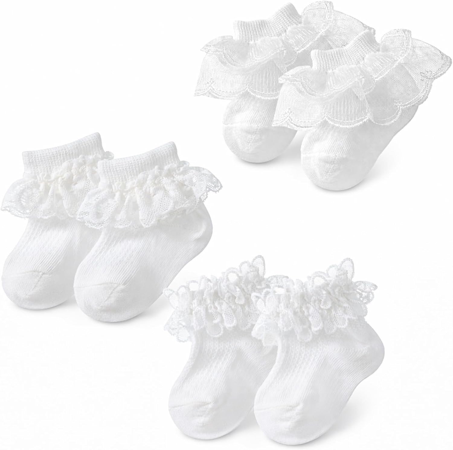 Schattige Rimpel Baby Sokken voor Meisjes - Antislip, Lace Design, Perfect voor Doop en Feestjes - Geschikt voor 6-12 Maanden Oudere Baby's