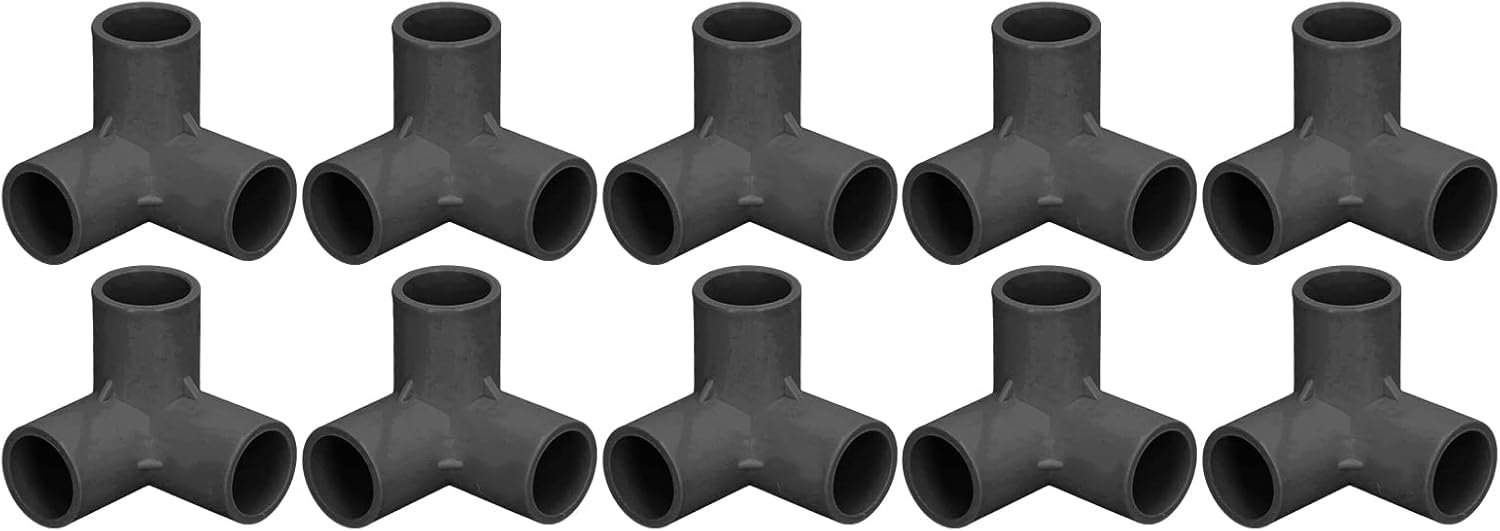 PVC Buiskoppeling 3-Weg T-Stuk - 25mm Binnen Diameter - Kunststof - Zwart - Voor Meubels en Tentverbindingen 10 Stuks