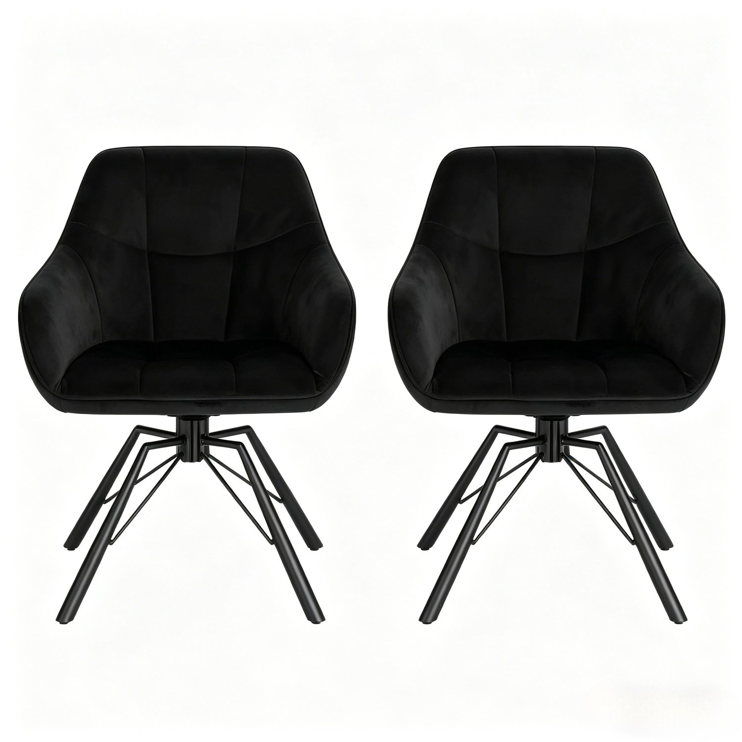 SONNENH Draaibare eetkamerstoelen set van 2 - Velvet - Armleuningen - Zwart