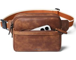 LATMAP 3L Waist Bag for Men and Women, 4 Zip Pockets, Belt Bag, Waist Bag, Faux Leather Chest Bag, Brown E1028, 21 cm x 9 cm x 16 cm