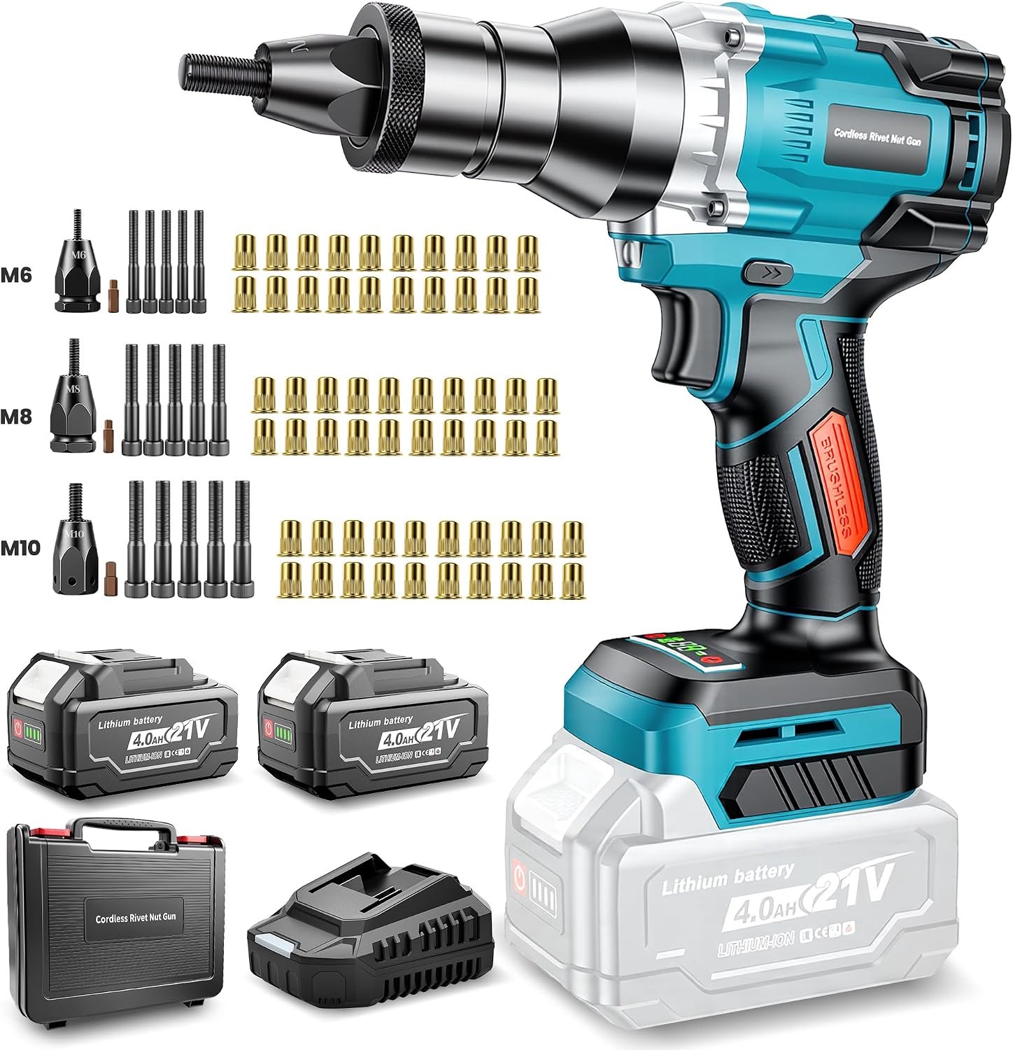 YEARTOP Accu-klinkmoerpistool, 20 V, borstelloos, professionele elektrische klinkmoertang voor M6, M8, M10 - ShopVlot
