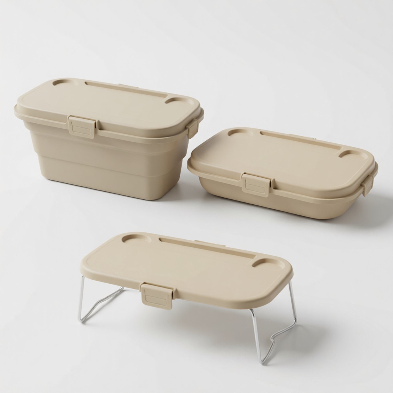 ZOQENX Opvouwbare Multifunctionele Dienblad/Bak 46,5 cm Beige - Picknicktafel met Telefoonhouder en Bekerhouder