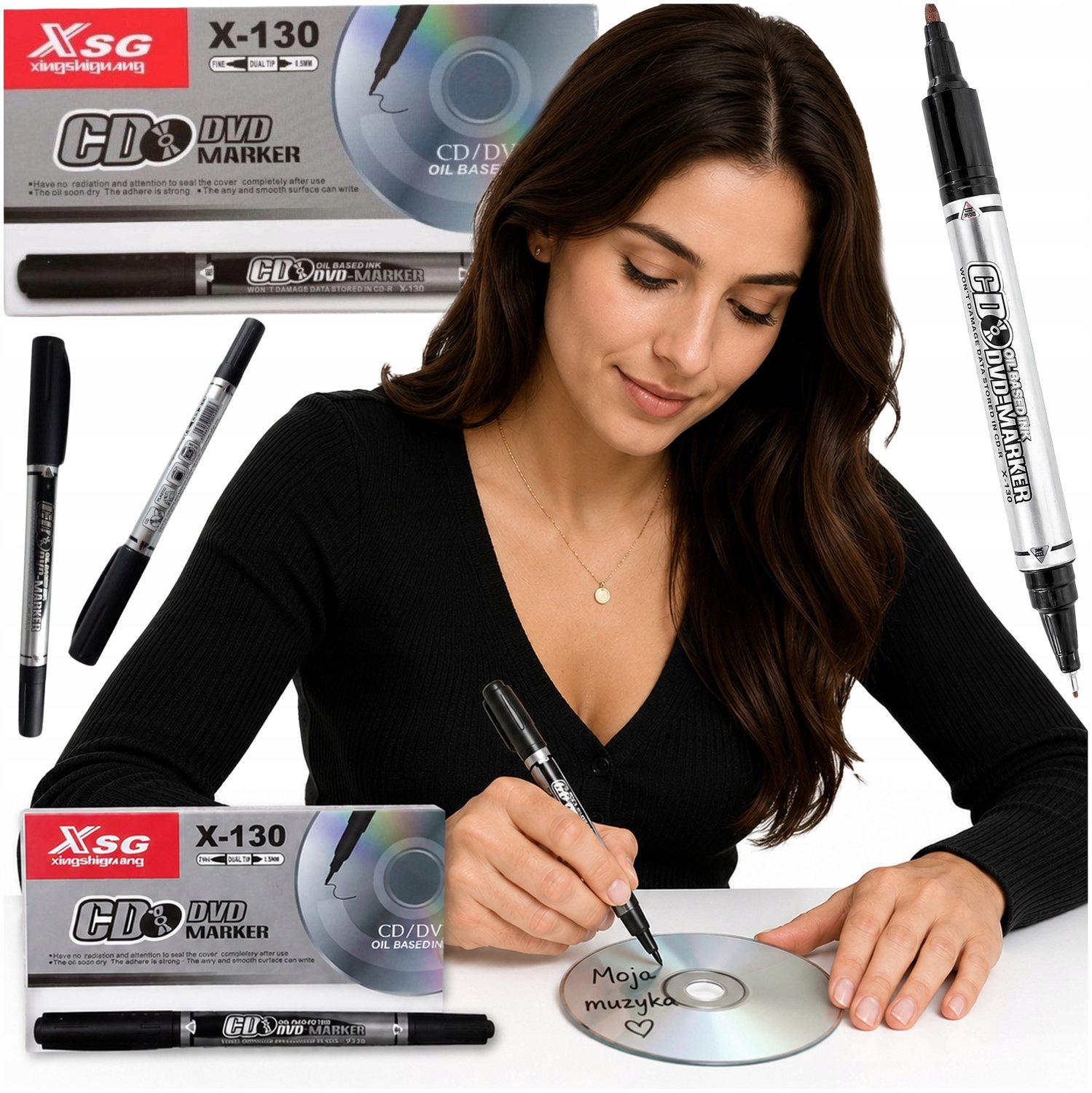 Permanente CD Markers, Dubbelzijdig, Zwart, 1 Stuk