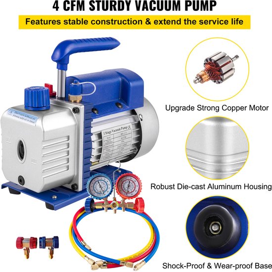 Vacuümpomp 4CFM - Rotatieblad - 1/4 PK - 220V - Voor Koelsystemen - Vacuümpompset — afbeelding 3