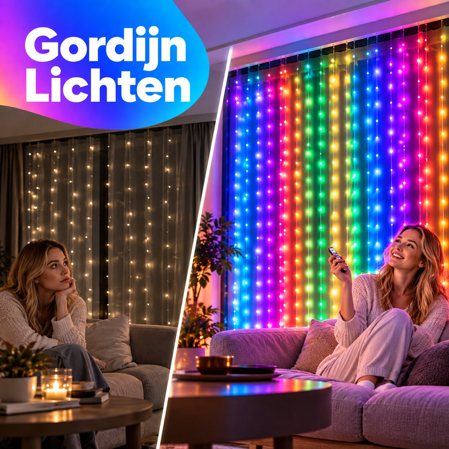 Sounix LED Lichtgordijn - Sfeerverlichting met Afstandsbediening - 2 meter - RGB - 400 LED lichten - LED Kerstverlichting Lichtgordijn – foto 4