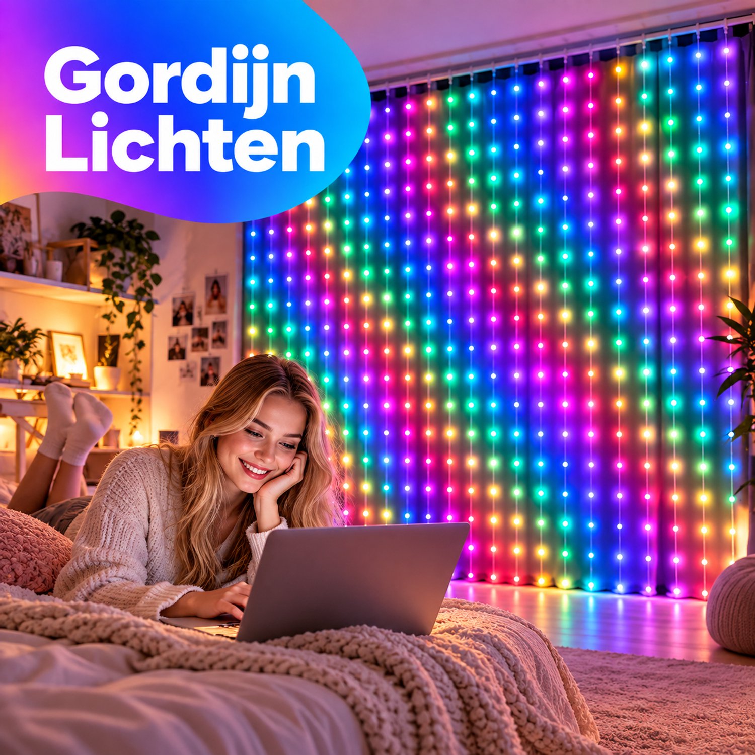 Sounix LED Lichtgordijn - Sfeerverlichting met Afstandsbediening - 2 meter - RGB - 400 LED lichten - LED Kerstverlichting Lichtgordijn – foto 7