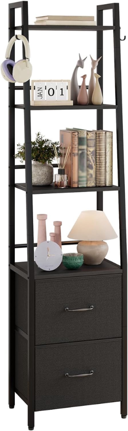 VH Supplies® Ladderrek - Boekenrek - Wandrek - 40 x 30 x 170 cm - Zwart