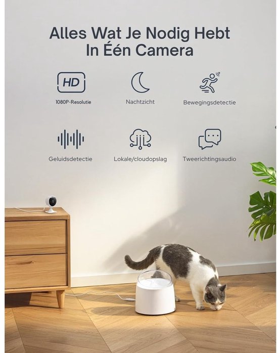 Zolvano® Binnen Camera - Beveiligingscamera Mini - Huisbewaking Thuis - Bewegingsdetectie Geluid-Wit — afbeelding 4