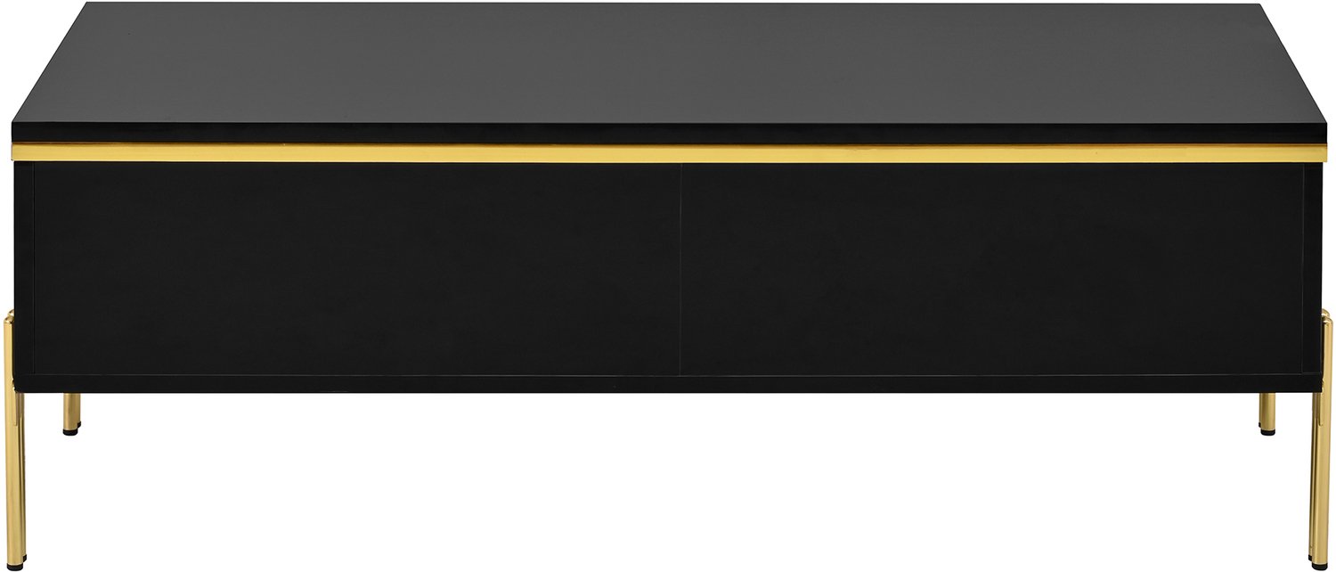 SONNENH Hoogglans salontafel met 2 tegenoverliggende laden - Zwart en goudkleurig - 100 x 50 x 36 cm