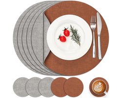 Myir JUN Leather Placemat Round and Coasters,Table Mats Waterproof Wipeable Double Sided Place Mats Coffee Mats - ShopVlot