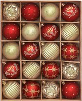 Kerstversiering - Kerstboomversiering - onbreekbare kerstversiering - luxe - rood en goud - Kerstversiering - hangende decoratieve ballen - voor kerstboomversiering - Kerstversiering - in doos - 20 stuks