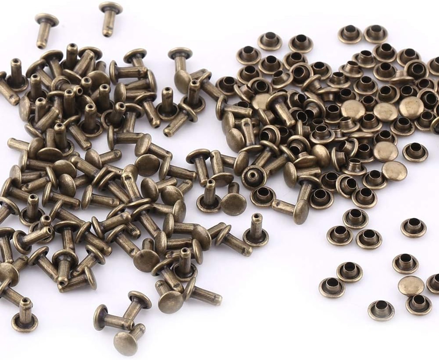 Pak van 100 klinknagels met dubbele dop, 6 x 8 mm, metaal, ronde buis, leerambachten, klinknagels, doe-het-zelf lederen - Luxento