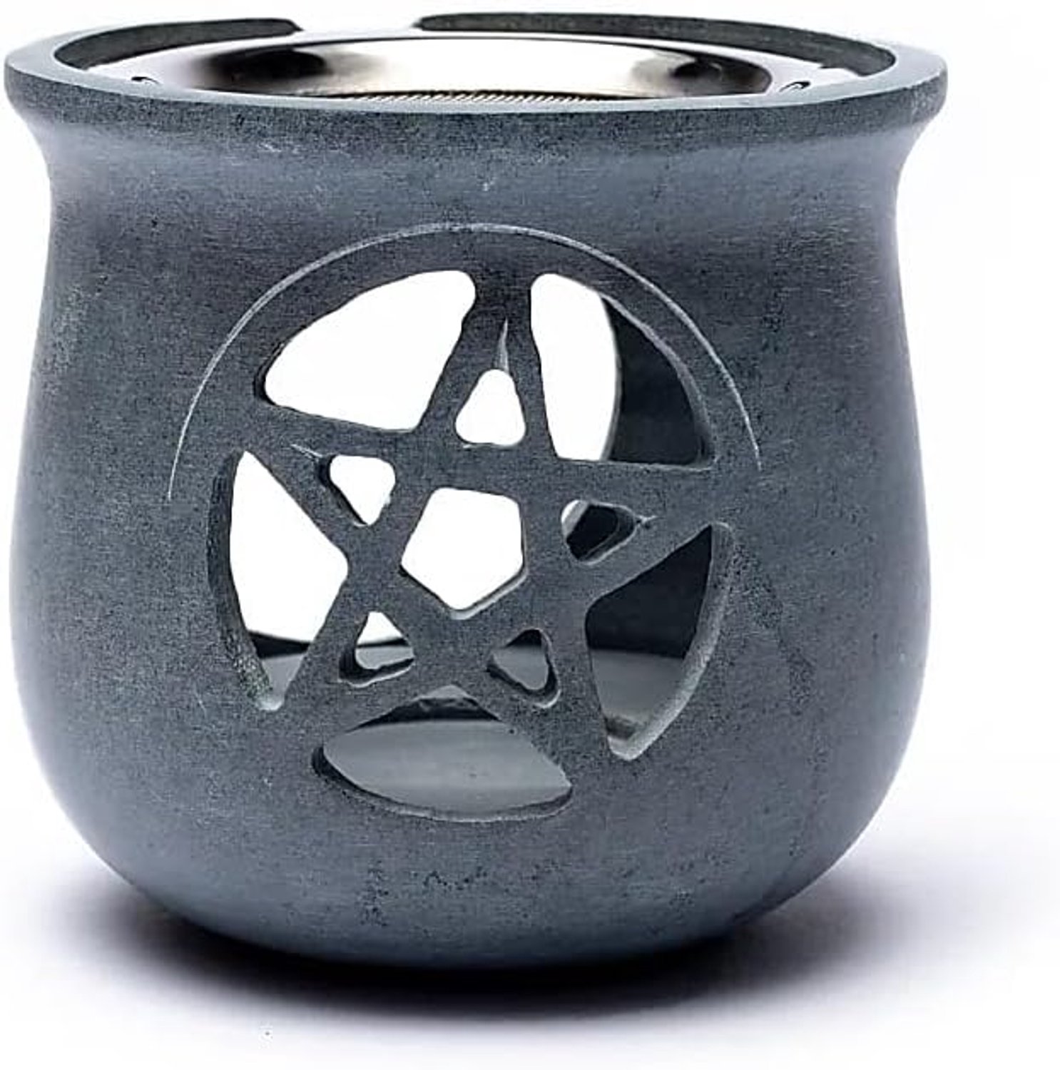 Wierookbrander 8.5 x 9 cm - grijs zeepsteen - met zeef - voor reinigingsceremonies - Homevero