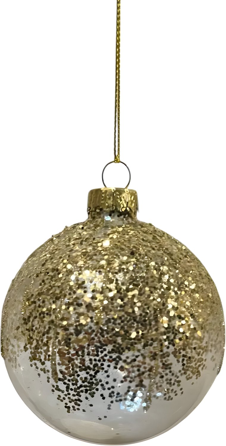 Kerstbal lijn glitter transparant/goud 8 cm Driesprong Collection