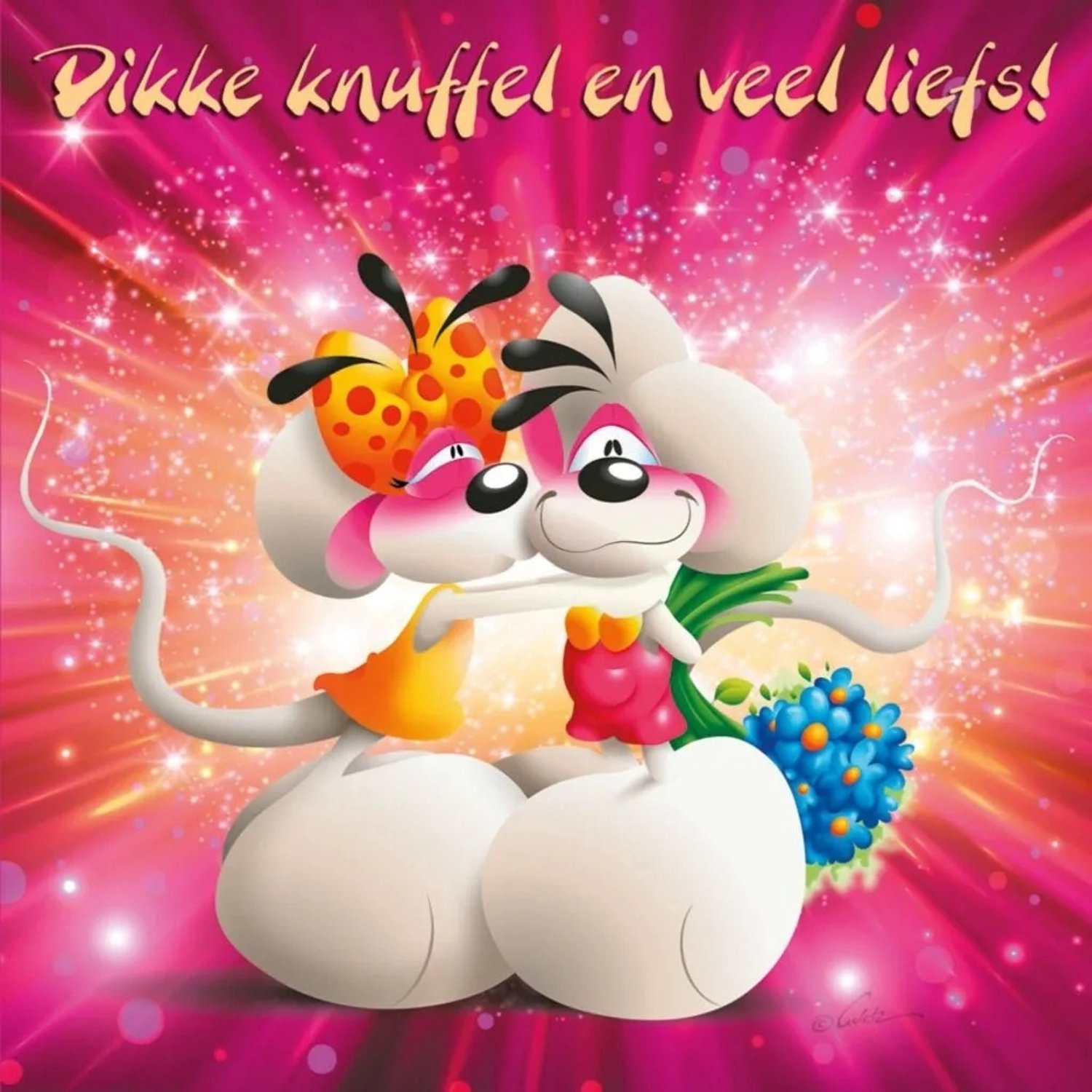 Diddl - 3d- hologram wenskaart - Dikke knuffel en veel liefs!