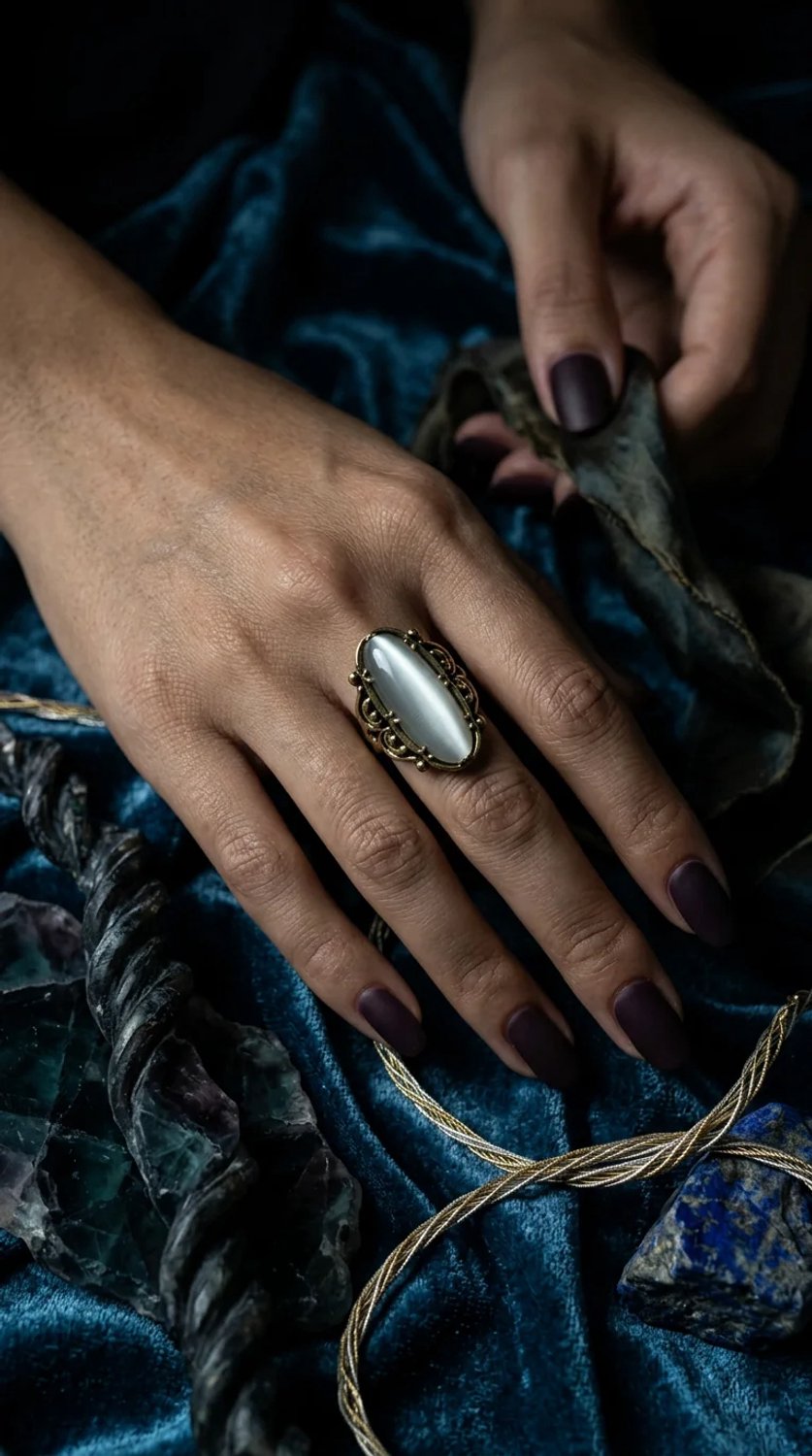 Dorvina Brons Vintage Dames Ring Authentiek Koper Natuursteen Parelmoer Steen Ovaal Victoriaans Verstelbaar