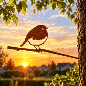 Tuindecoratie - Tuin - Tuin decoratie voor buiten - Cortenstaal - Metalbird - Roodborstje - 31x17cm