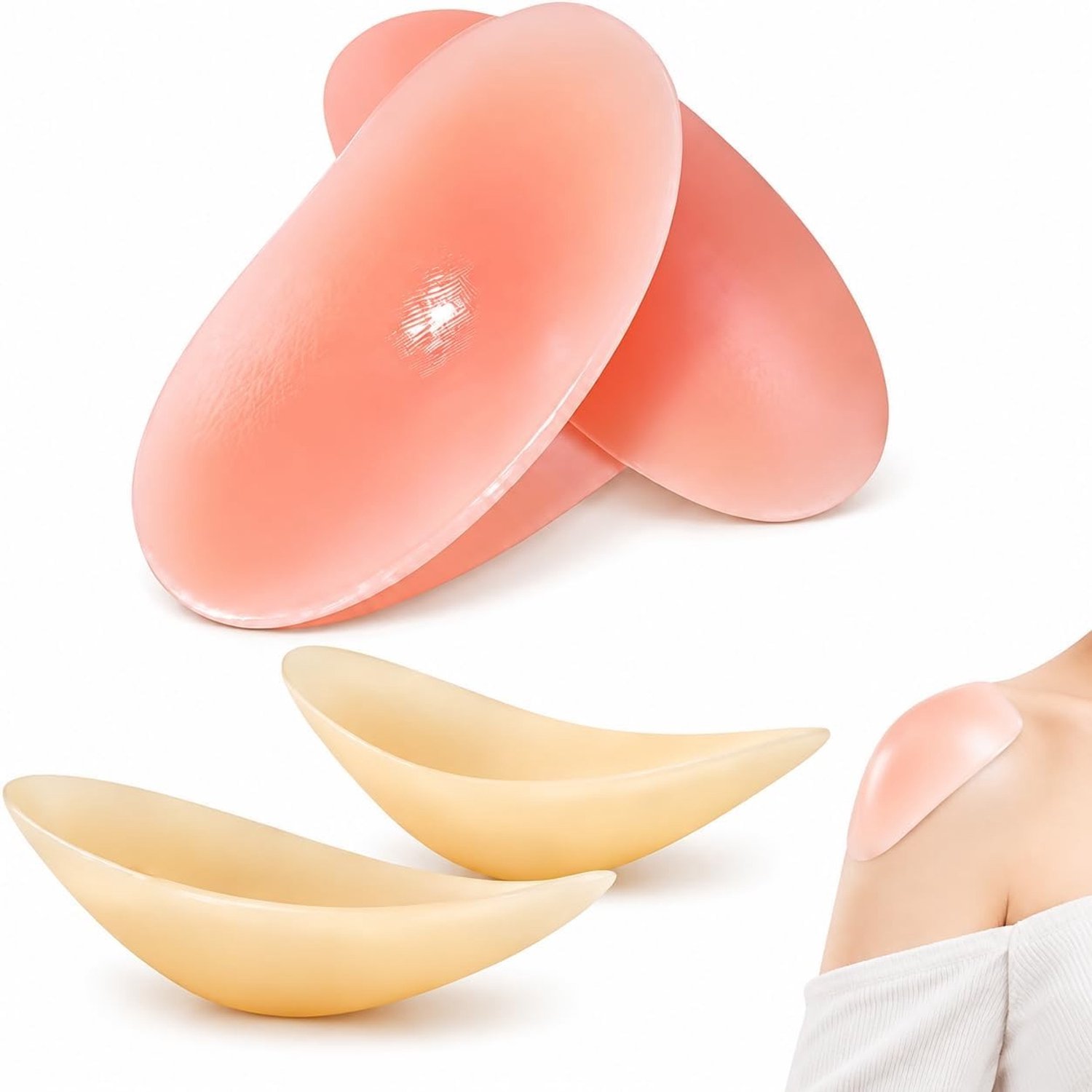 Zachte en Onzichtbare Silicone Schouderpads - 2 Paar (Roze + Huidskleur) voor Jurk, Blazer en Top, Herbruikbaar en Wasbaar