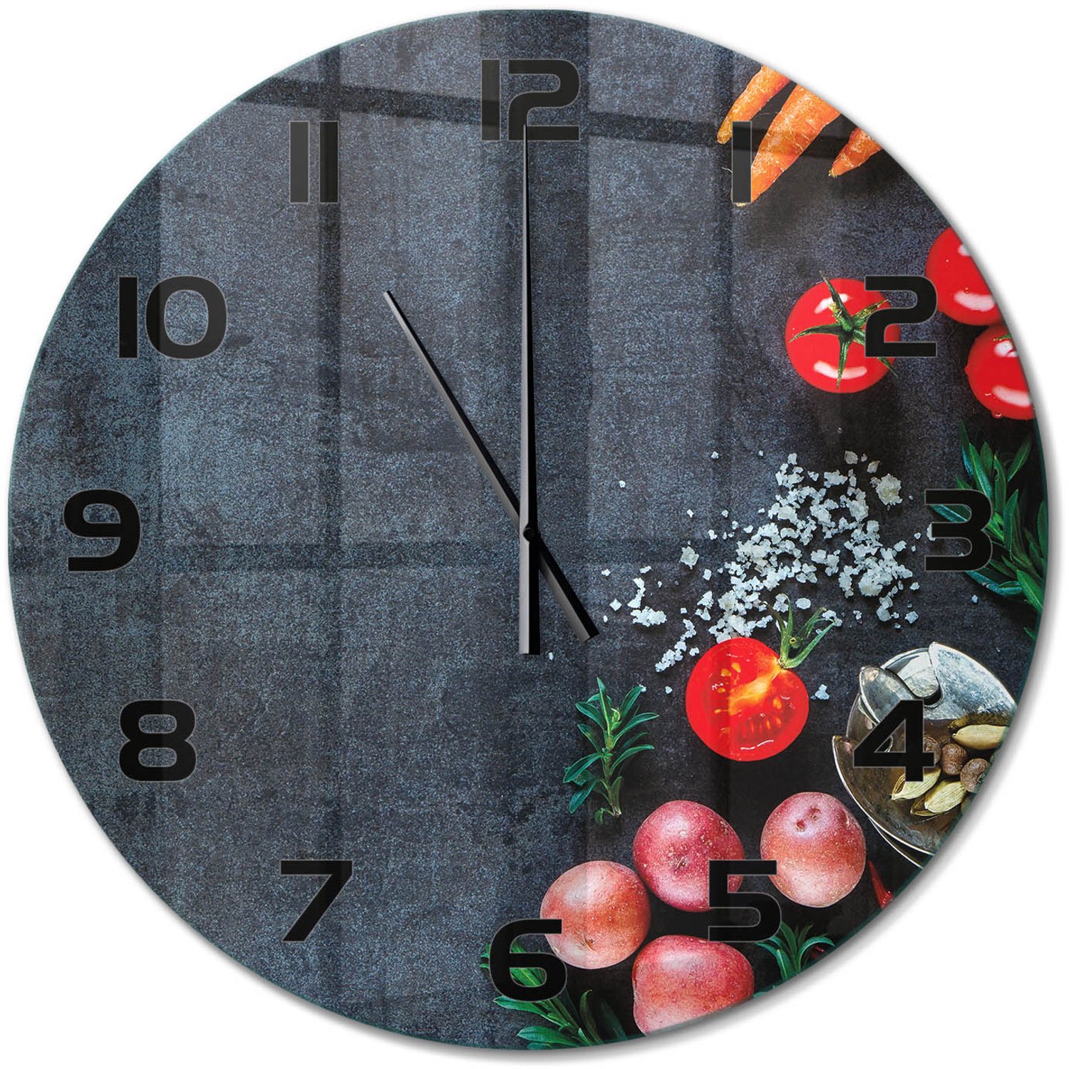 TULUP Wandklok - Ingrediënten Wandklok Glas Met Motief - fi60 cm - Veelkleurig Decoratieve Glazen Klok - Zwarte handen - Ronde Klok - Gekleurde Glazen Klok - Glazen Klok Met Print