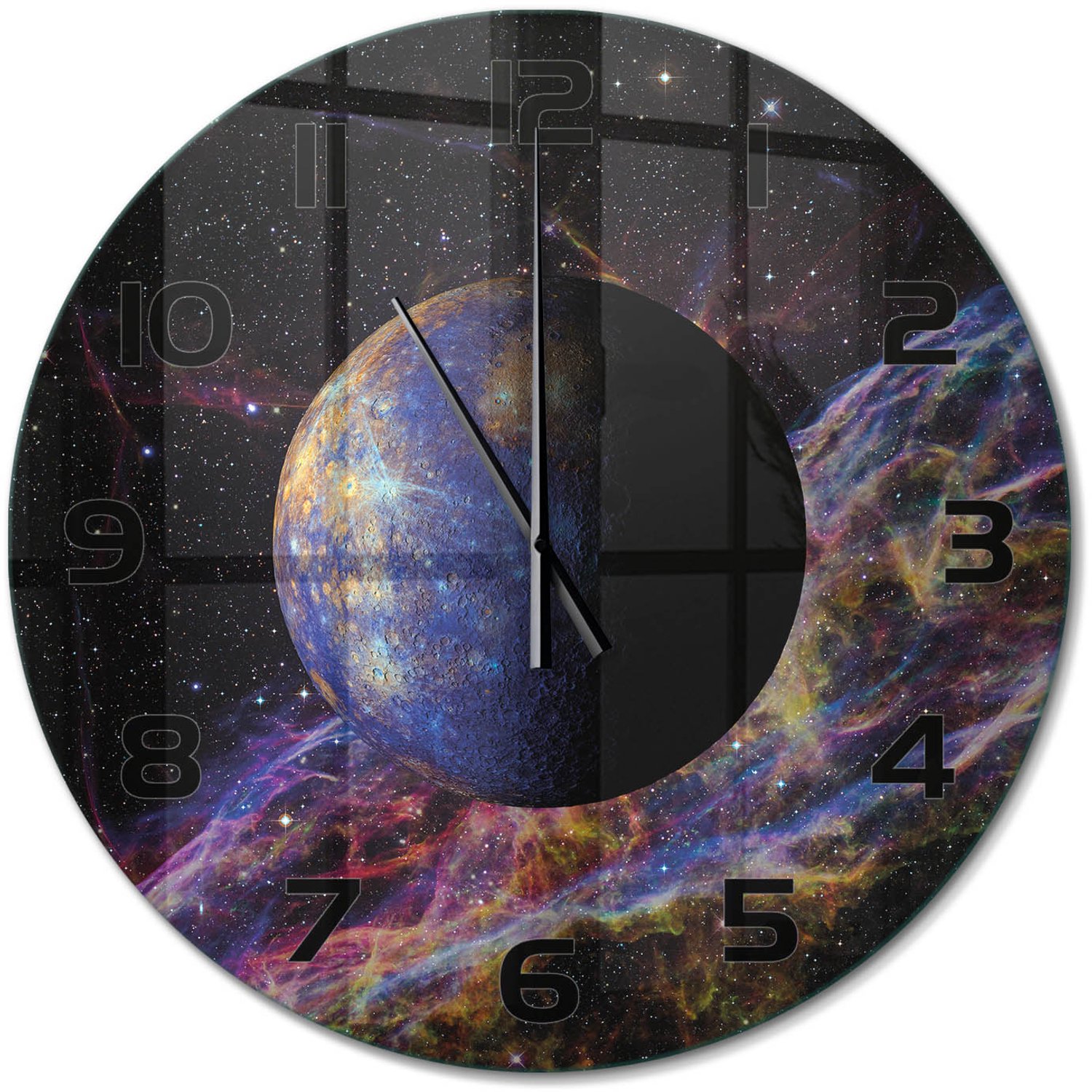 TULUP Wandklok - Kwik Wandklok Glas Met Motief - fi60 cm - Veelkleurig Decoratieve Glazen Klok - Zwarte handen - Ronde Klok - Gekleurde Glazen Klok - Glazen Klok Met Print