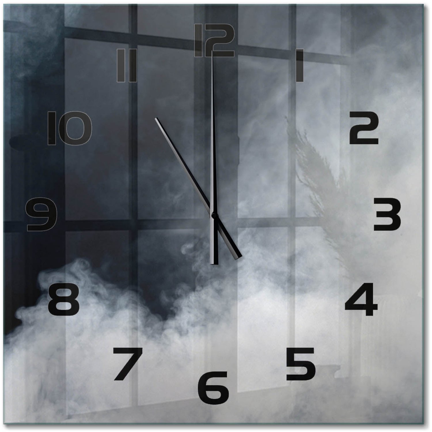 TULUP Wandklok - Witte rook Gekleurde Glazen Klok - 60x60 cm - zwart Glazen Klok Met Print - Zwarte handen - Vierkante Klok - Moderne Wandklok Glas - Wandklok Glas Decoratie