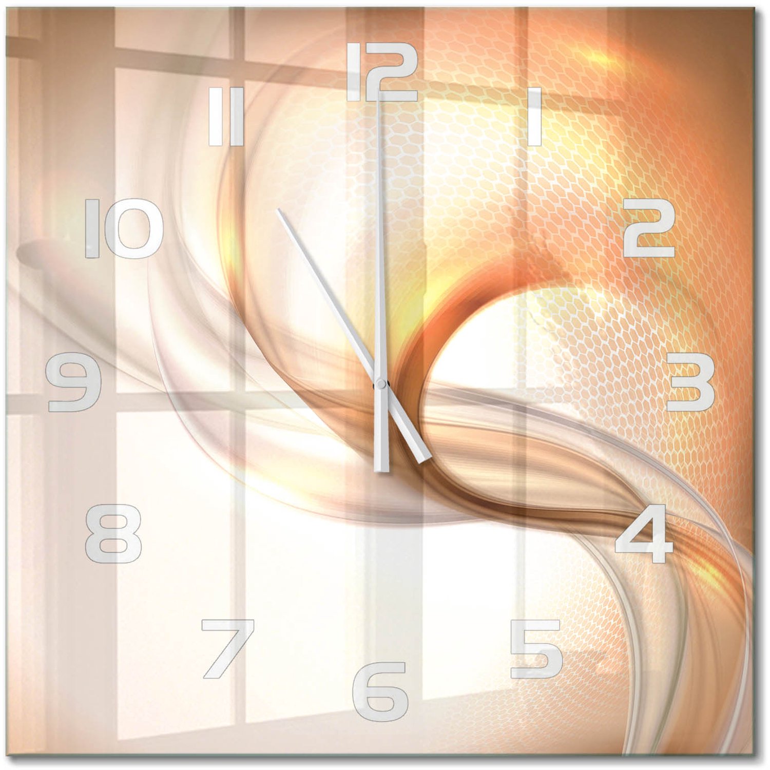 TULUP Wandklok - Abstracte achtergrond Wandklok Glas Met Motief - 60x60 cm - Oranje Decoratieve Glazen Klok - Witte handen - Vierkante Klok - Gekleurde Glazen Klok - Glazen Klok Met Print