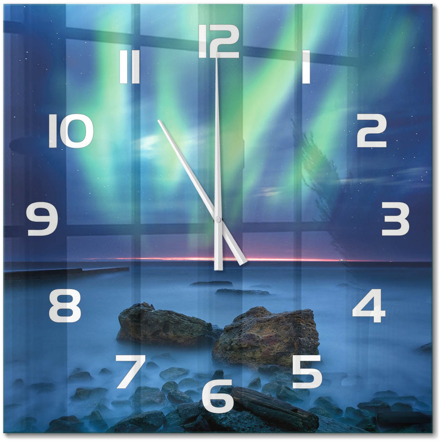 TULUP Wandklok - Noorderlicht Gekleurde Glazen Klok - 60x60 cm - Groente Glazen Klok Met Print - Witte handen - Vierkante Klok - Moderne Wandklok Glas - Wandklok Glas Decoratie