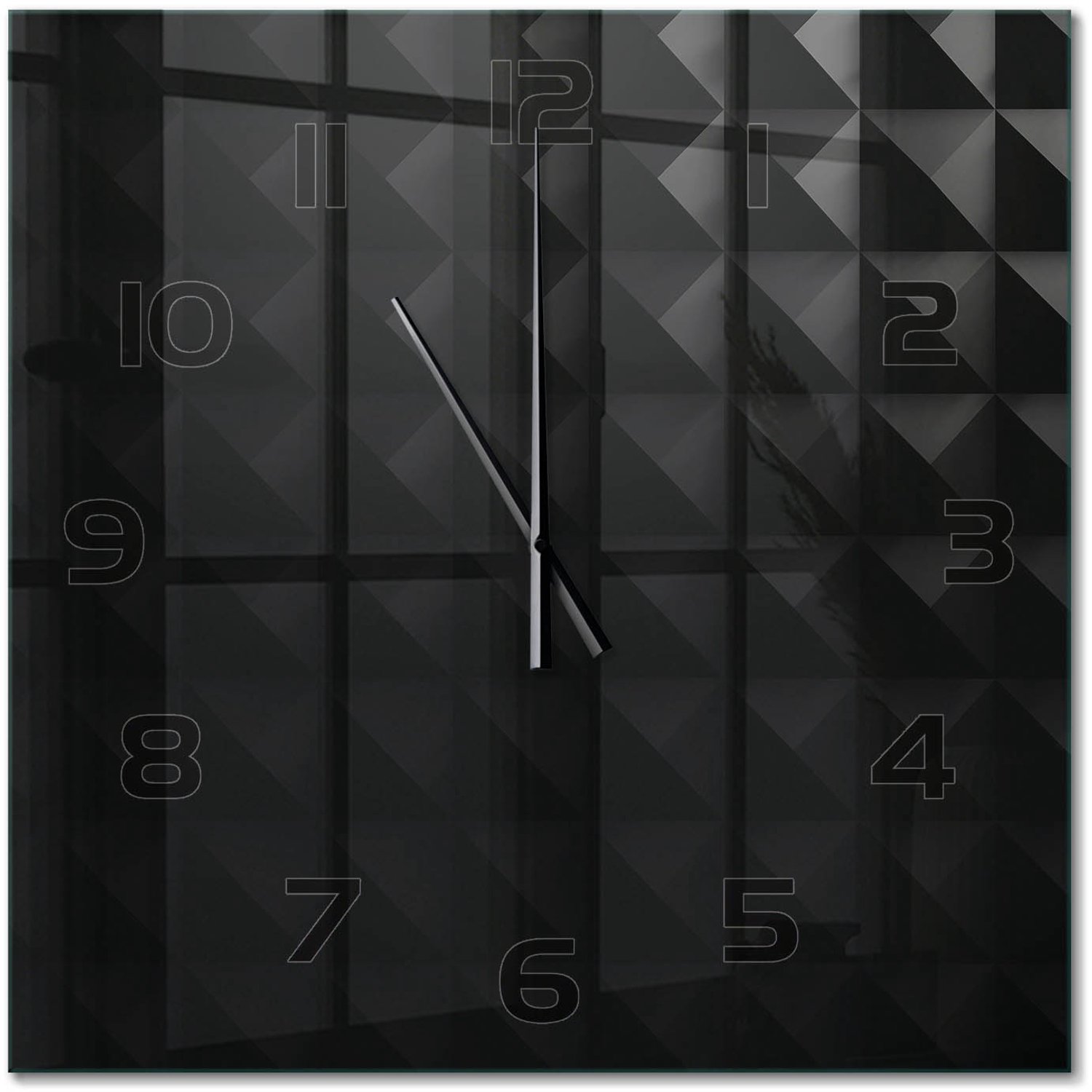 TULUP Wandklok - Abstracte achtergrond Decoratieve Glazen Klok - 60x60 cm - Zwart Glazen Wandklok Design - Zwarte handen - Vierkante Klok - Glazen Klok Met Print - Wandklok Glas Met Motief