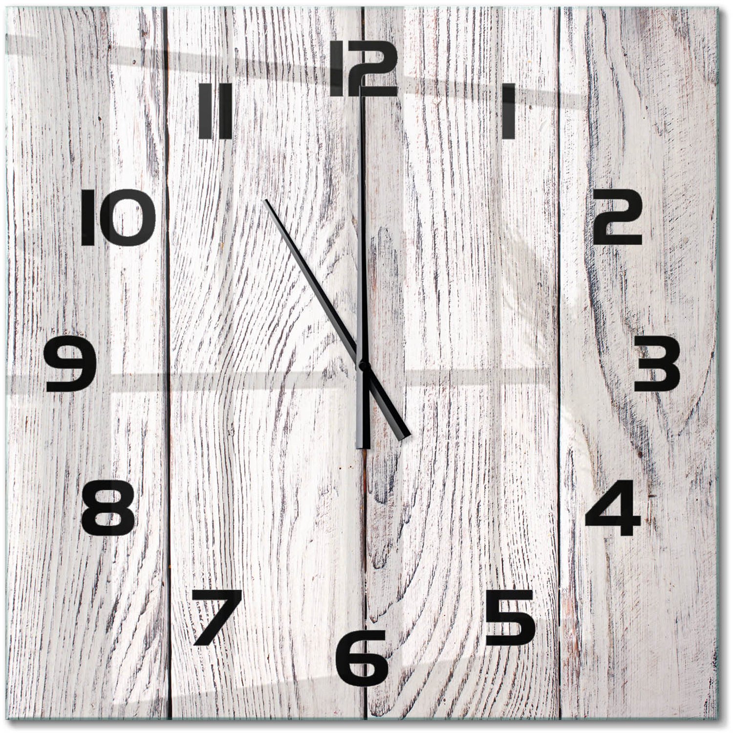 TULUP Wandklok - Houten muur Decoratieve Glazen Klok - 60x60 cm - Beige Glazen Wandklok Design - Zwarte handen - Vierkante Klok - Glazen Klok Met Print - Wandklok Glas Met Motief