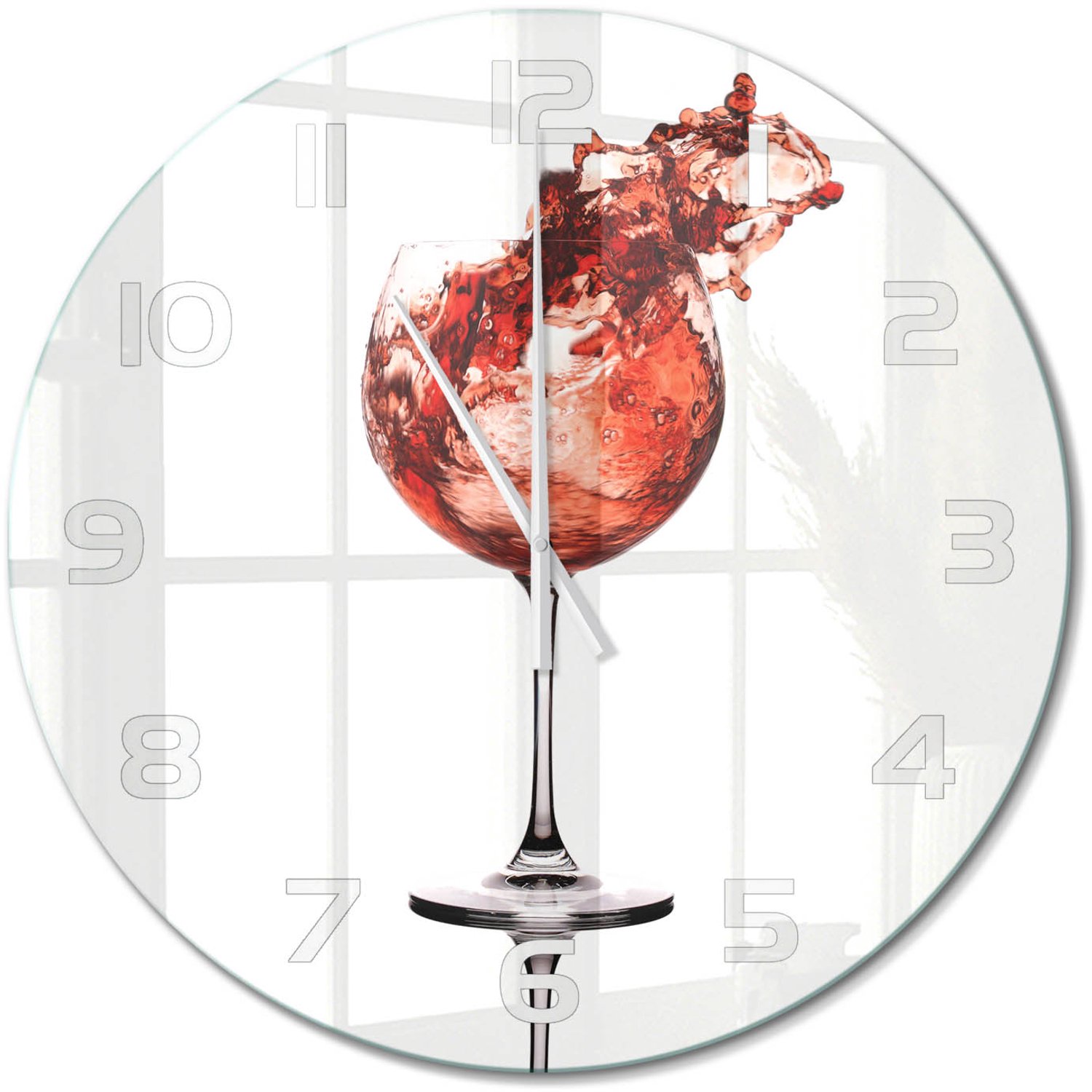 TULUP Wandklok - Een glas wijn Klok Glas Met Opdruk - fi60 cm - Rood Moderne Wandklok Glas - Witte handen - Ronde Klok - Decoratieve Glazen Klok - Glazen Wandklok Design