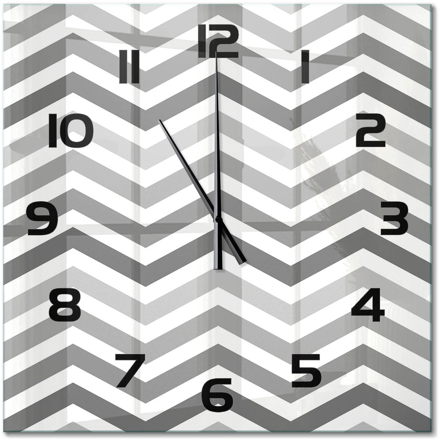 TULUP Wandklok - Grijze zigzag Glazen Klok Met Print - 60x60 cm - Grijs Wandklok Glas Met Motief - Zwarte handen - Vierkante Klok - Wandklok Glas Decoratie - Gekleurde Glazen Klok