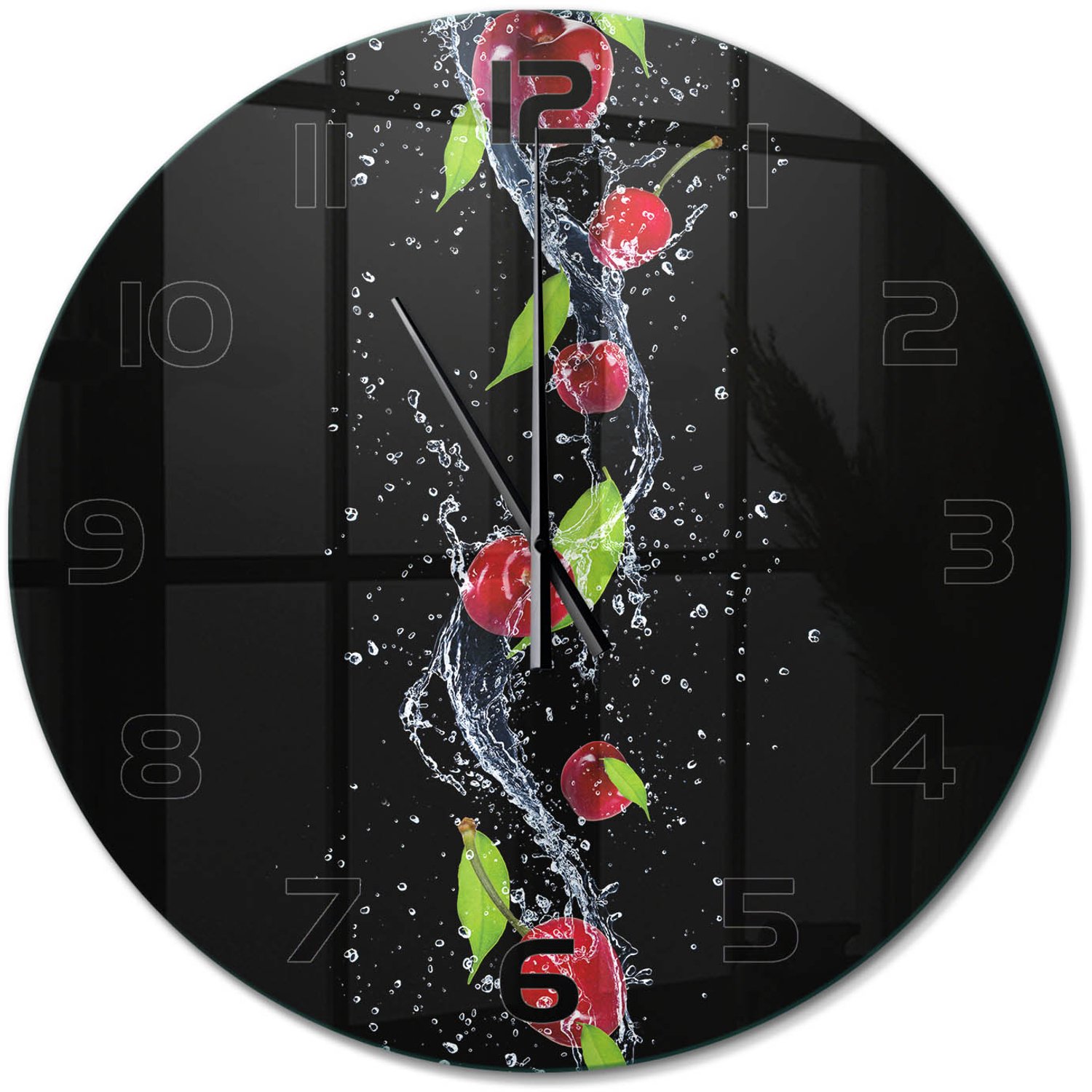 TULUP Wandklok - Kersen Gekleurde Glazen Klok - fi60 cm - Rood Glazen Klok Met Print - Zwarte handen - Ronde Klok - Moderne Wandklok Glas - Wandklok Glas Decoratie