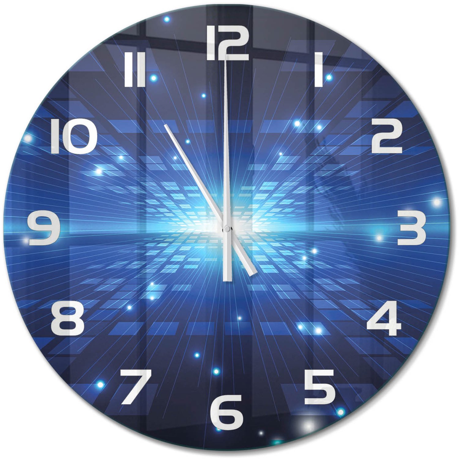 TULUP Wandklok - 3D-achtergrond Wandklok Glas Decoratie - fi60 cm - Blauw Gekleurde Glazen Klok - Witte handen - Ronde Klok - Klok Glas Met Opdruk - Moderne Wandklok Glas