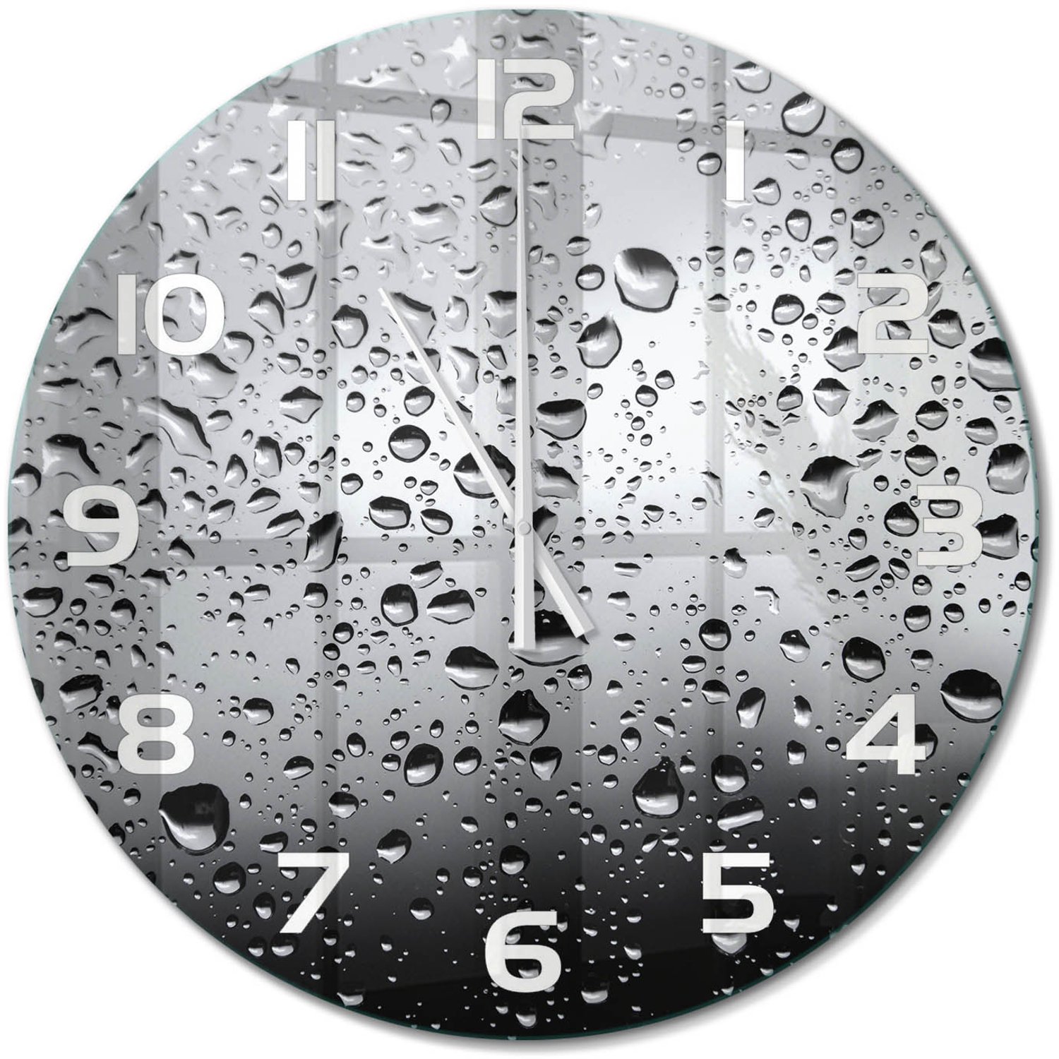 TULUP Wandklok - Waterdruppels Glazen Klok Met Print - fi60 cm - Grijs Wandklok Glas Met Motief - Witte handen - Ronde Klok - Wandklok Glas Decoratie - Gekleurde Glazen Klok
