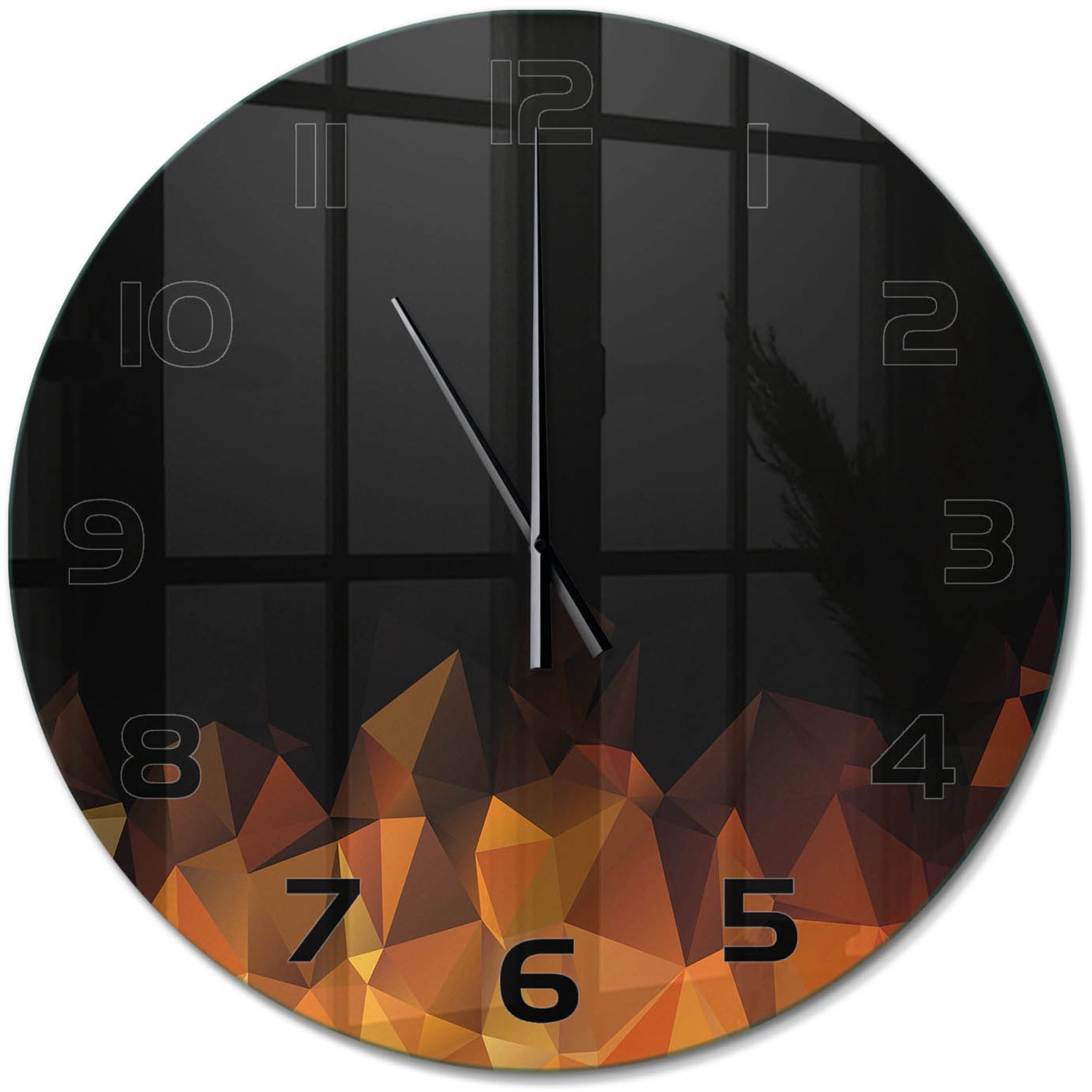 TULUP Wandklok - Abstractie Moderne Wandklok Glas - fi60 cm - Oranje Wandklok Glas Decoratie - Zwarte handen - Ronde Klok - Glazen Wandklok Design - Klok Glas Met Opdruk