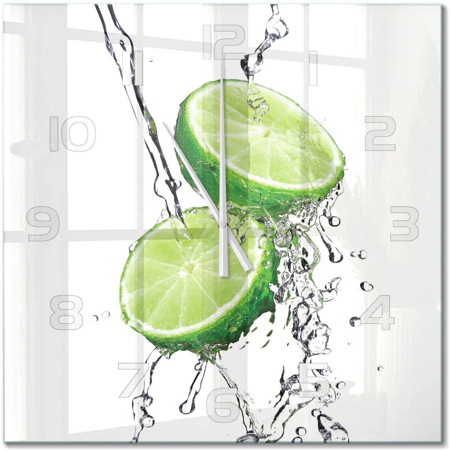 TULUP Wandklok - Kalk en water Wandklok Glas Decoratie - 60x60 cm - Groente Gekleurde Glazen Klok - Witte handen - Vierkante Klok - Klok Glas Met Opdruk - Moderne Wandklok Glas