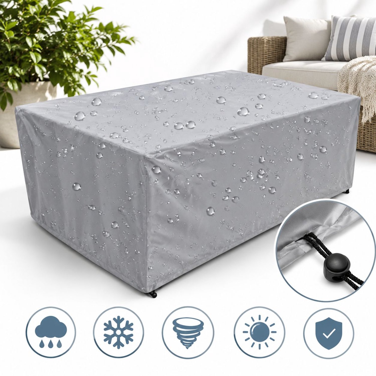 VHV Hoes - Zware Tuinmeubel 180x180x90 cm - 420D Oxfordstof - Stofdicht & Waterdicht - Met Ventilatie - Rechthoekig - Lichtgrijs - Mica Decorations Gebruik de kleuren in de afbeelding als referentie