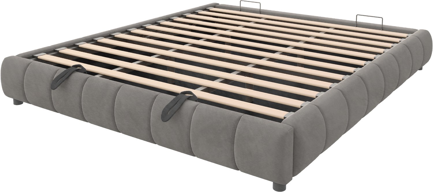 MUVANO Gestoffeerd bed 180x200 - Opbergbed met hydraulisch hefmechanisme - Zonder hoofdbord - Fluwelen bekleding - Witte ledverlichting - Slaapkamer grijs