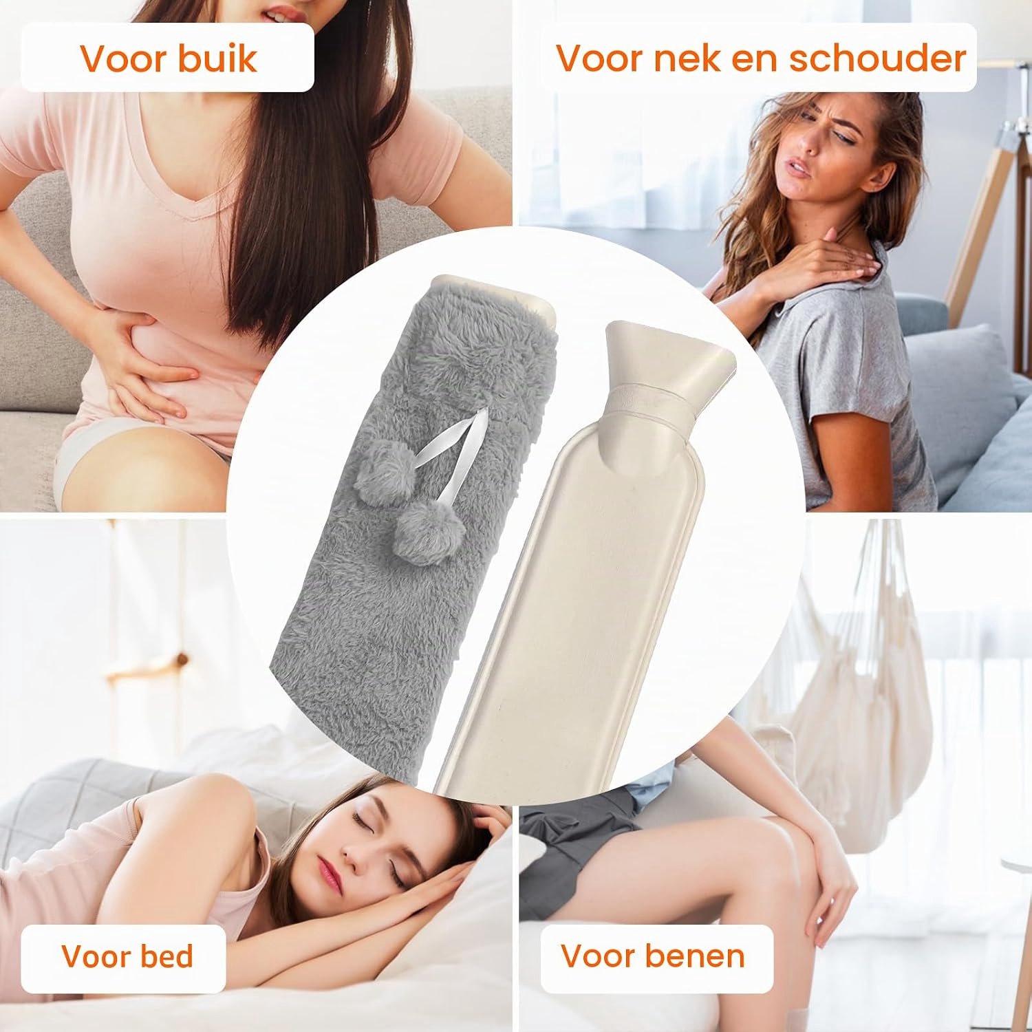 Lange warmwaterkruik - Omwikkelbare kruik - 1000ml - Met zachte stoffen hoes - Warmtekruik - Nek Kruik - Schouderkruik - Geschikt voor het verwarmen van nek, schouders, rug, benen en taille - grijs – foto 2