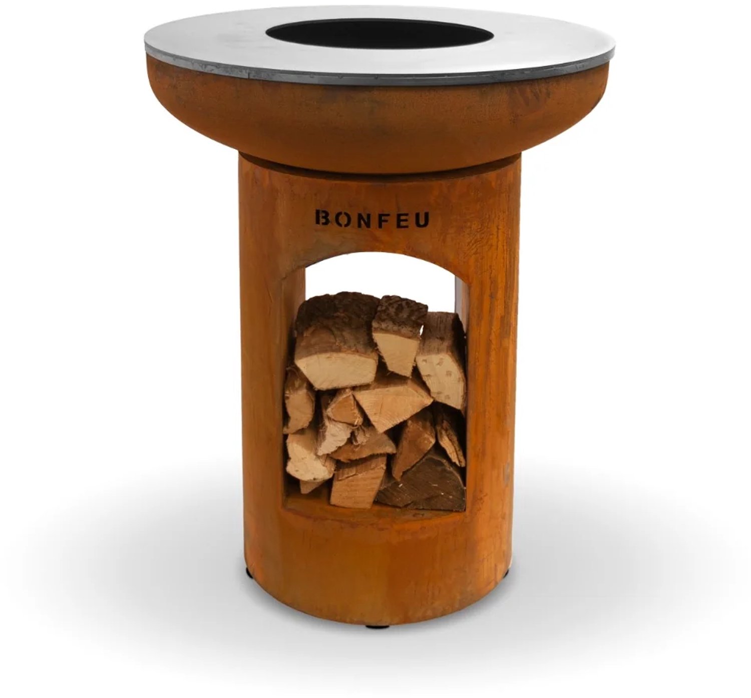 Bol.com BonFeu BonBiza Open Vuurschaal 80 cm - Cortenstaal - Met Plancha en Houtopslag - Geschikt voor BBQ - 80x80x100 cm aanbieding