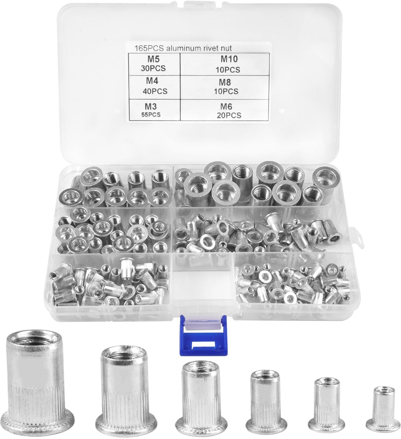 165 Stuks Rivet Nuts Set met Opslagdoos