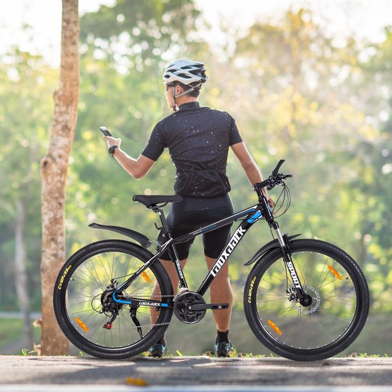 MEUNIQ mountainbike 26 inch met 21 versnellingen, Shimano Tourney, schijfremmen en verende voorvork, voor dagelijks gebruik en onverharde routes, blauw — afbeelding 2